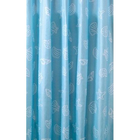 Rideau de douche 180x200cm, PE, bleu, coquillages (1/2)