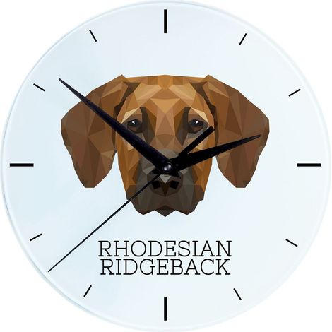 Rhodesian Ridgeback, perro león africano: reloj de pared geométrico con foto e inscripción de Art-Dog (1/4)
