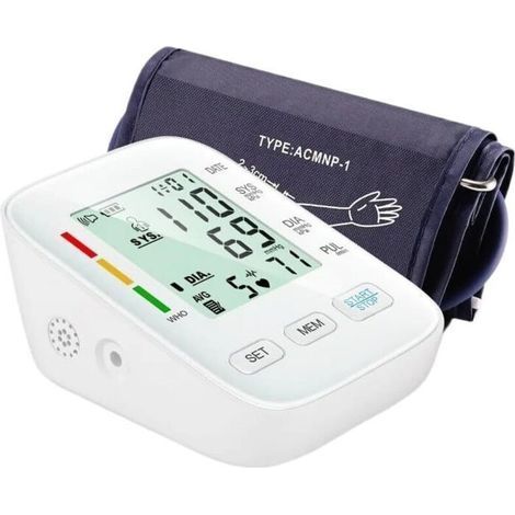 Tensiomètre à bras automatique – Brassard confortable jusqu'à 42 cm – Mesure précise pression artérielle et pouls – Fonction mémoire