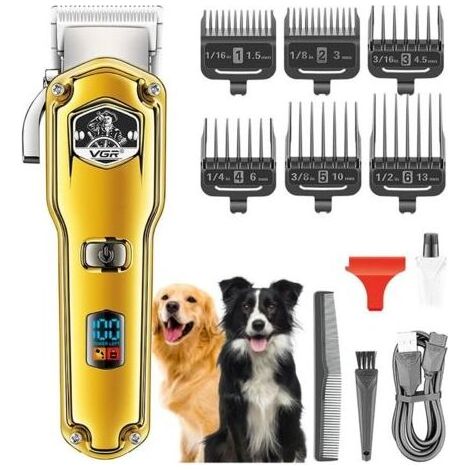 Tondeuses pour chiens IPX7 étanche Poil Long Epais professionnelles robustes à faible bruit haute puissance sans fil outils de toilettage pour animaux de compagnie (Or) (1/5)