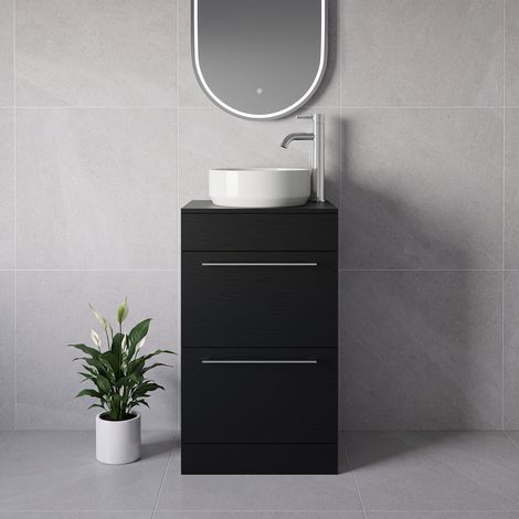 Napoli 390 Nero Oak 500mm 2 Drawer Vanity Unit for Countertop Basins - 500mm - Chrome 320mm Handle