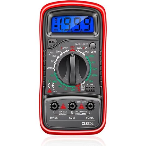 XL830L Digitalmultimeter, Voltmeter, Amperemeter, Ohmmeter, tragbares LCD-Display mit Hintergrundbeleuchtung, stoßfestes Silikongehäuse, hochpräzise Messung für Kfz und Haushaltsgeräte XXW (1/4)