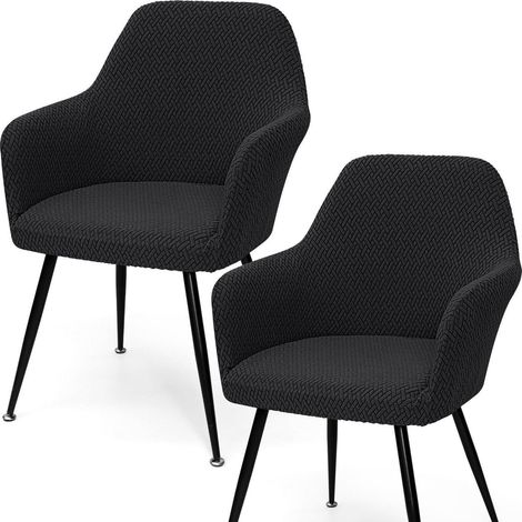 Housses de chaise extensibles avec accoudoirs, lot de 2, Jacquard, noir (1/5)