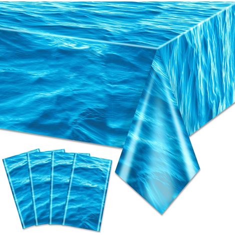 Confezione da 4 tovaglie a forma di onde oceaniche - Tovaglie per tavoli ad acqua per decorazioni per feste di compleanno a tema oceano, sottomarino, spiaggia, piscina, sirena, squalo, 137 x 274 cm (1/5)