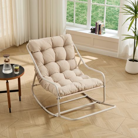Tumbona mecedora de exterior de acero beige 75x116x82 cm con cojín grueso y balanceo ajustable (1/5)