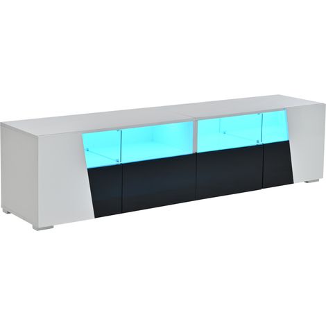 Mobile TV lucido 180x38,5x45 cm con LED, 2 cassetti e 4 vani, bianco e nero (1/5)
