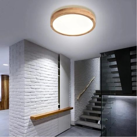 kawoo Plafonnier LED,Moderne Plafonnier en Bois Rond Luminaire Plafonnier Blanc Froid 6000K pour Salon Chambre Salle à manger,ø30cm (1/4)