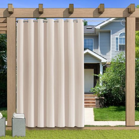 Rideau d'extérieur opaque, imperméable, résistant aux intempéries, avec œillets, brise-vue, protection solaire, pour patio, balcon, tonnelle, crème, 1 pièce, 155 x 213 cm (l x h) (1/5)