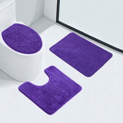 Juego de tres piezas de alfombrillas absorbentes y antideslizantes: alfombrilla para inodoro, cojín para asiento de inodoro, alfombrilla de felpa minimalista de color liso para el hogar, gris plateado (1/5)