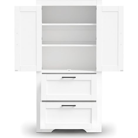 Armario alto de cocina blanco con 2 cajones y baldas ajustables estilo granero (1/5)