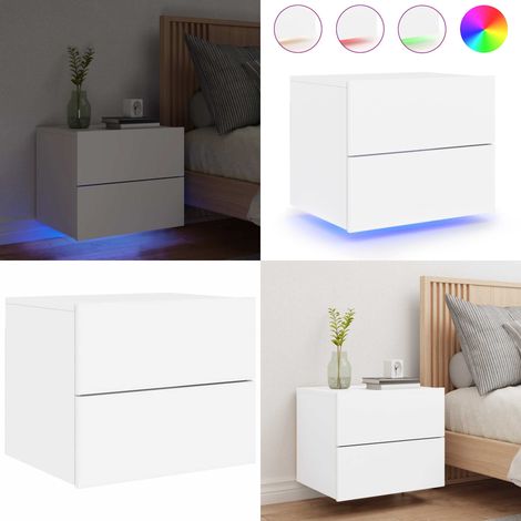 Wand-Nachttisch mit LED-Leuchten Weiß - Wandregal - Nachttisch - Wohnzimmer Deko - Beleuchtung - Regal Weiß - Home & Living (1/5)