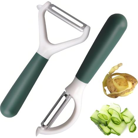 Set di 2 pelapatate per verdure - Pelapatate universale in acciaio inox con lama oscillante affilata, impugnatura ergonomica per patate, carote, frutta - Verde