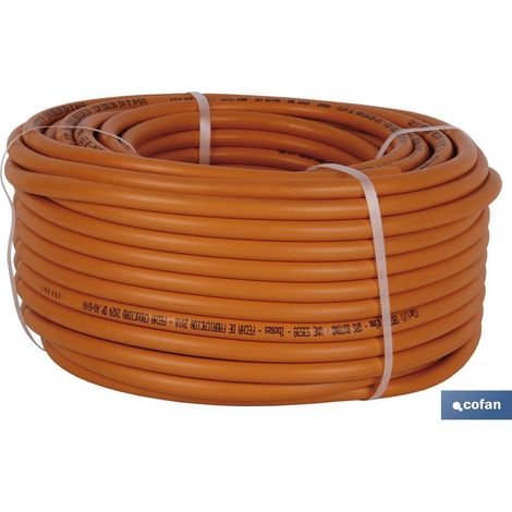 Rotolo di tubo flessibile per gas butano Disponibile in arancione Dimensioni: 8 mm x 60 m
