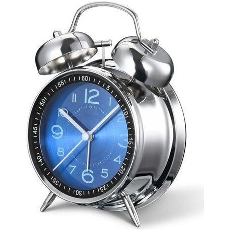 Réveil puissant pour grands dormeurs, horloge quartz silencieuse 10,2 cm à rétroéclairage, double sonnerie bleue.