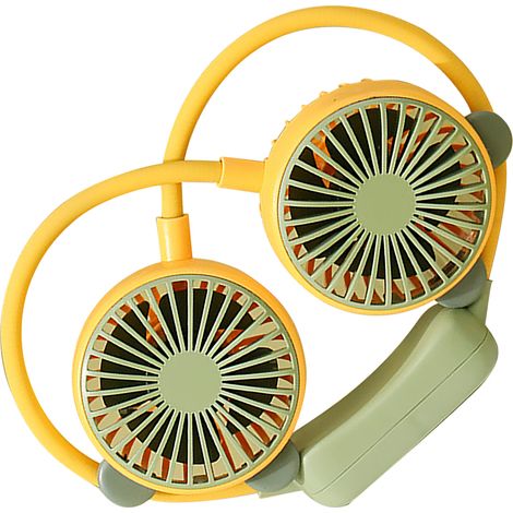 Tragbarer, faltbarer, per USB aufladbarer Nackenventilator mit Freisprechfunktion, Mini-Hängeventilator für Büro und Reisen, gelb (1/5)