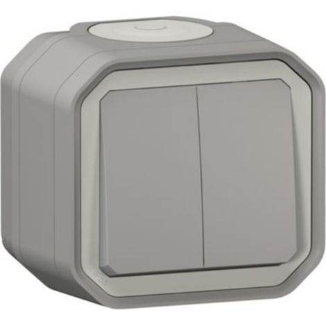 Commande double étanche pour réaliser 3 fonctions Plexo IP55 IK08 livrée complète pour fixation saillie - gris - LEGRAND (1/3)
