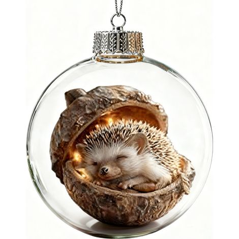 Boule à neige lumineuse transparente en acrylique, décoration de Noël à suspendre au sapin avec un adorable chat de dessin animé, cadeau idéal pour les fêtes. (1/5)