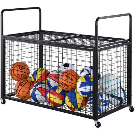 VEVOR Carrello Portaoggetti per Palline Sportive con Ruote, Gabbia Basket con Chiusura a Chiave con Doppi Coperchi, Organizzatore Porta Attrezzi Sportivi Interni ed Esterni, Rastrelliera in Acciaio