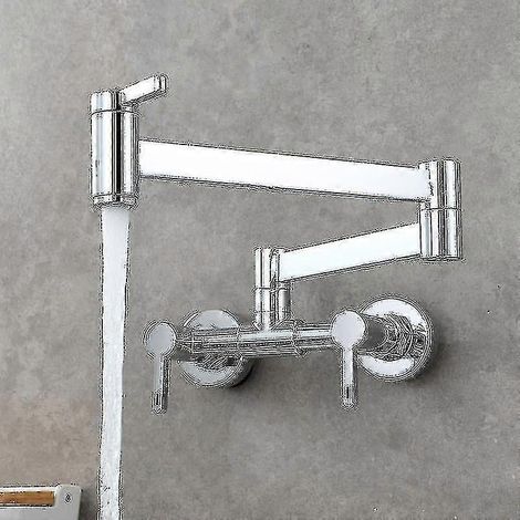 Robinet de lavabo mural pliable avec bras articulé et double poignée en laiton plaqué or (1/5)