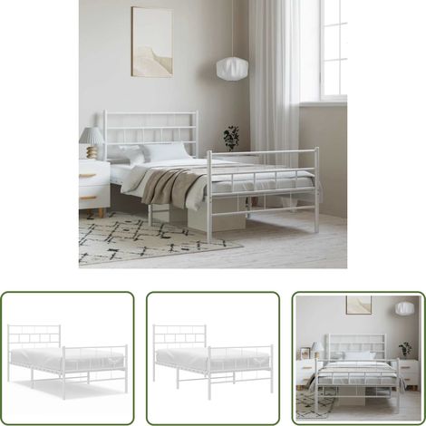 Cadre de lit métallique - Cadre de lit métal sans matelas et pied de lit blanc 100x200 cm (1/5)