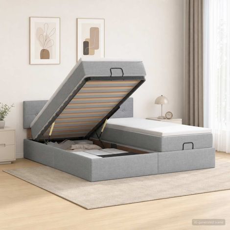 Lit coffre avec matelas et LED Gris clair 200 x 200 cm Tissu (1/5)