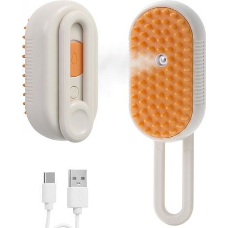 Brosse à vapeur 4 en 1 pour chats pour l'épilation, brosse à vapeur rechargeable pour chat, brosse à vapeur antistatique pour animaux de compagnie, massage, nettoyage, épilation et peignage (1/5)