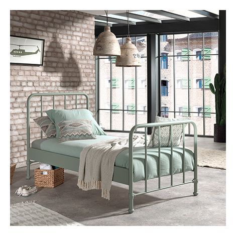 Lit 90x200 cm avec sommier en métal vert olive - BERGEN