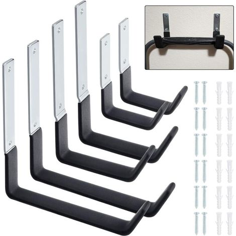 Ganci appendiabiti da parete per garage – Set da 6, in acciaio resistente, per biciclette, scale e sedie pieghevoli