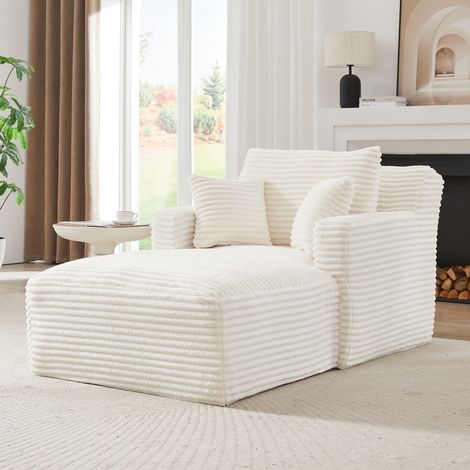 Comodo divano relax bianco, non richiede montaggio, moderna chaise longue in velluto a coste per soggiorno o ufficio, 166x100x73,9 cm