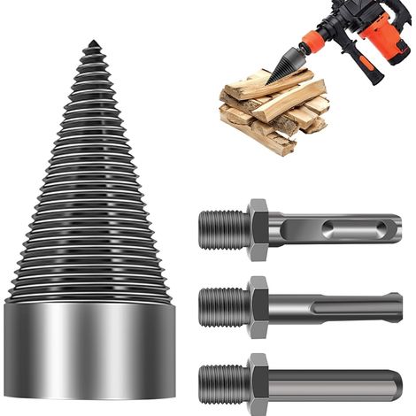 Fendeuse à Bois Conique - 1 Pièce - Acier Carbone - Fendage Rapide pour Perceuse - Jardin et Chauffage - Diamètre 50mm Noir (1/5)