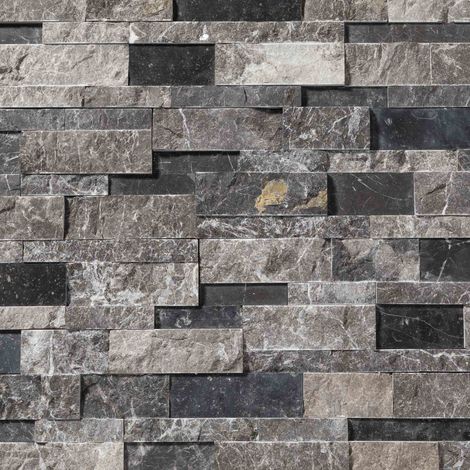 Parement en pierre naturelle marbre brut/adouci 60x15x1,5-2,5 cm – Couleur gris noir – Plaque de 0,09 m² pour murs intérieurs et extérieurs (1/5)