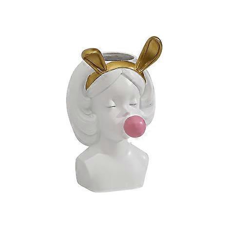 Vase en résine, vase mignon oreilles de lapin, vase fille à chewing-gum, vase visage, pot de fleurs, petit vase, vase décoratif, vase à fleurs, organisateur de pinceaux de maquillage, porte-stylos pou (1/4)