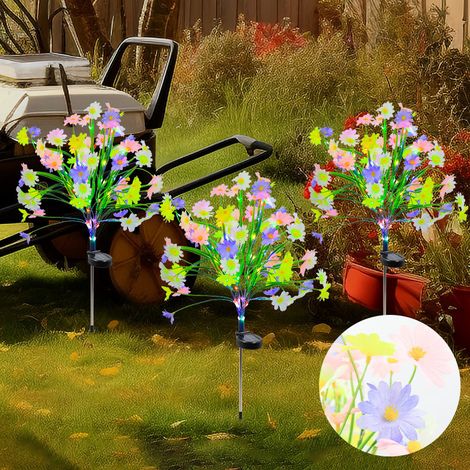 Lot de 2 lampes solaires de jardin, petites marguerites à LED, étanches IP65, pour pelouse, trottoir, terrasse, balcon et décoration paysagère. (1/4)