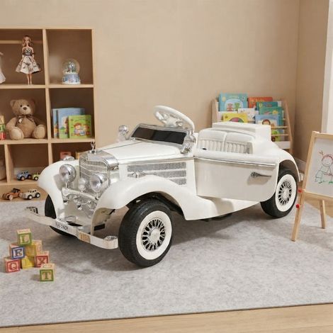 Elektroauto für Kinder, Kinderauto Retro Vintage, 12 V mit Elternfernbedienung, Weiß