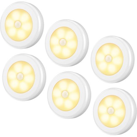 Verbesserte 3,15-Zoll-LED-Nachtlichter mit Bewegungsmelder, batteriebetrieben und kabellos, für Schränke, Treppenhäuser (warmweiß - 6er-Pack)