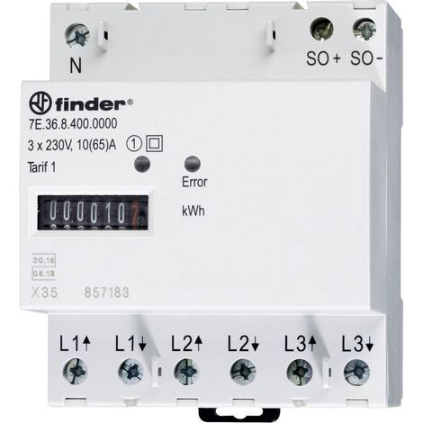Finder 7E.36.8.400.0010 7E.36.8.400.0010 Contatore corrente trifase meccanico 65 A Approvazione MID: Sì 1 pz. (1/2)