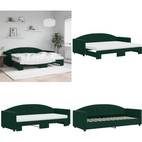 Lit de jour avec gigogne et matelas vert foncé 80x200cm velours - Canapé Lit - Lit Gigogne - Lit Convertible - Meuble Multifonction - Literie - Home & Living (1/5)