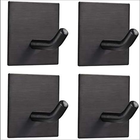 Pieces Wall Adhesive Hook, 3M Self-Adhesive Stainless Steel Towel Holder, Waterproof and Rustproof, No Drilling Required, Towel and Dishcloth Holder for Living Room, Bathroom, Kitchen, Office, Black (1/5)