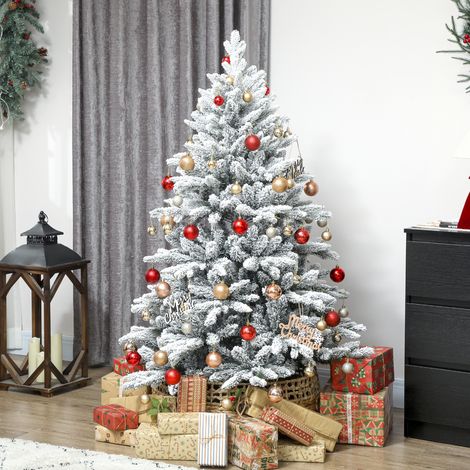 Árbol de Navidad artificial con nieve artificial, 150 cm, 768 ramas, soporte metálico plegable, color verde. (1/5)