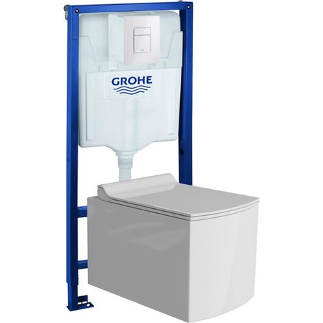 GROHE Bâti-support Solido + Lavita WC Fago suspendu blanc sans bord + panneau de commande Delta 25 blanc  Kit complet WC