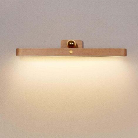 Dimmable Wooden LED Wall Light with Touch Switch, Rechargeable Night Light for Bedroom or Kitchen (1/4)