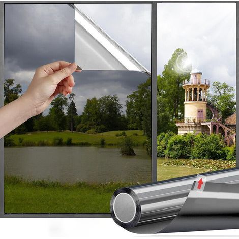 Película para ventanas de privacidad, película antiespía, película resistente al calor y a los rayos UV, película de espejo de privacidad, ideal para el hogar y la oficina, plateada y negra, 30 x 20 (1/4)