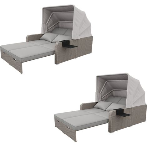 2er-Set polyrattan Gartenmöbel für 2 Personen, Gartensofa, Loungesofa, Abnehmbare Markise,Polyrattan und Schwamm,Khaki