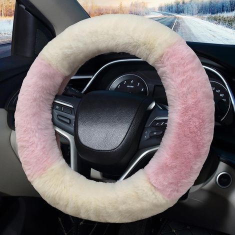 Lenkradbezug Fell Plüsch Universal 36-39cm Rosa Weiß Atmungsaktiv & Warm (1/5)