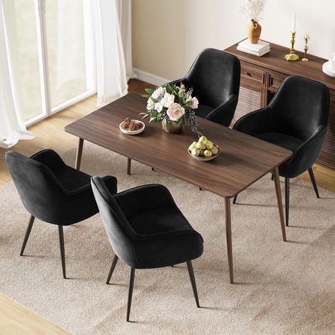 Esszimmerstühle 4er Set mit Armlehne, Samt, bis 150 kg belastbar, Schwarz (1/5)