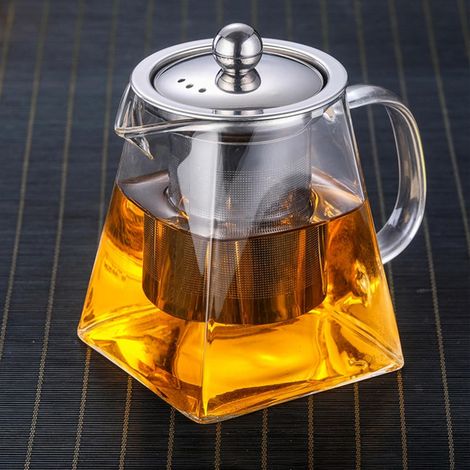 Teiera in vetro da 550 ml con filtro infusore in acciaio inossidabile resistente al calore, teiera in vetro per la fioritura, tè sfuso (1/4)