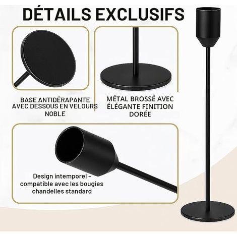 Bougeoirs Noirs Métal Chandeliers Minimalistes Bougies Bâton Décoration Table Salon Cheminée Mariage Dîner Maison (1/4)