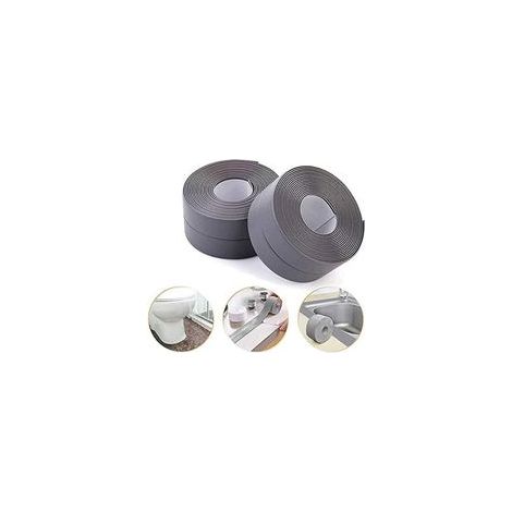 Ruban d'étanchéité auto-adhésif anti-moisissure/étanche, ruban d'étanchéité PE pour salle de bain/cuisine/toilette/coin de mur-gris (lot de 2) (1/4)