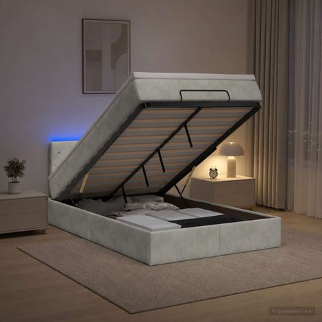 vidaXL Cama tipo otomana con colchón y LED Gris Claro 120 x 200 cm (1/5)