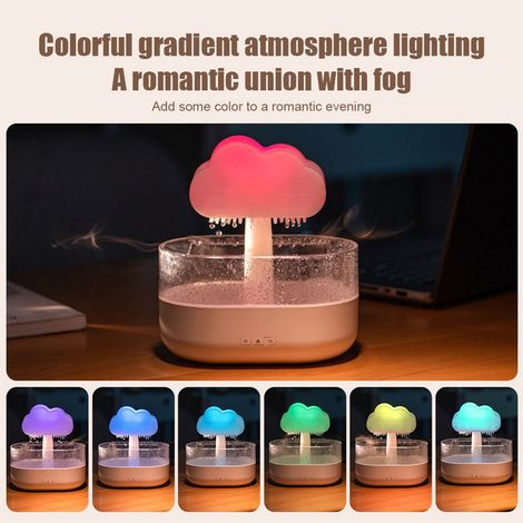 Humidificador LED automático con forma de nube de lluvia, 7 colores y difusor de 200 ml, ABS-PP blanco. (1/5)